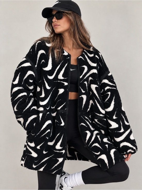 Nike Jackets & Blazers - NIKE Women’s Loose High-Pile Black White Swoosh Jacket